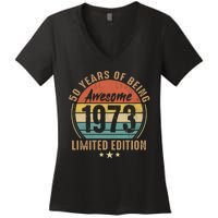 50th Birthday Vintage Limited Edition 1973 Women's V-Neck T-Shirt