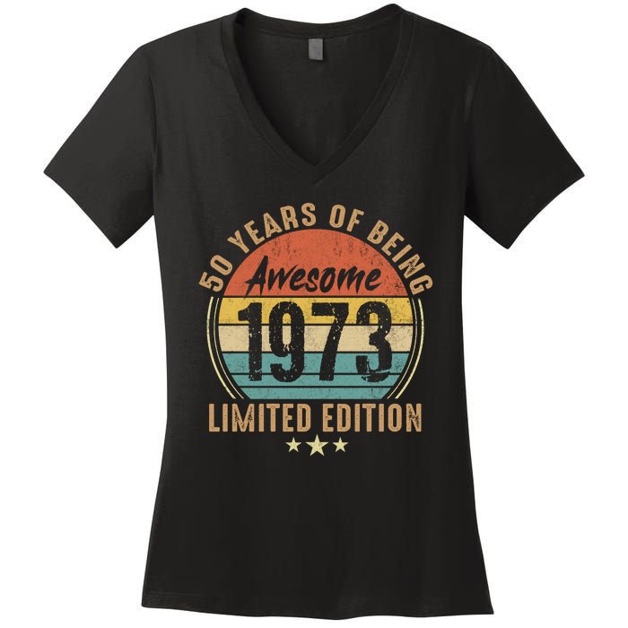 50th Birthday Vintage Limited Edition 1973 Women's V-Neck T-Shirt