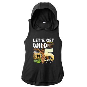 5th Birthday Zoo Safari Jungle Animal | Lets Get Wild Im 5 Ladies PosiCharge Tri-Blend Wicking Draft Hoodie Tank