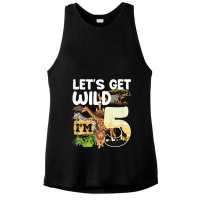5th Birthday Zoo Safari Jungle Animal | Lets Get Wild Im 5 Ladies PosiCharge Tri-Blend Wicking Tank