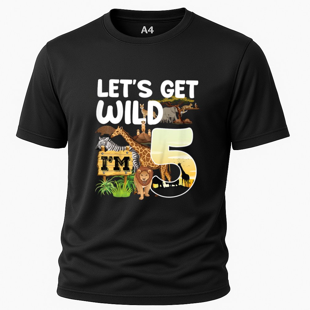 5th Birthday Zoo Safari Jungle Animal | Lets Get Wild Im 5 Cooling Performance Crew T-Shirt