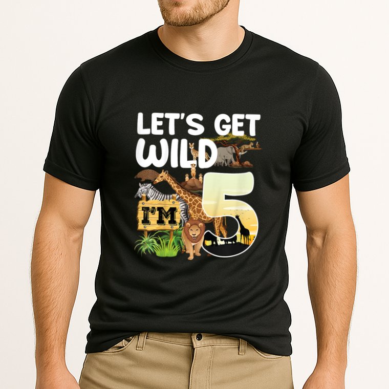 5th Birthday Zoo Safari Jungle Animal | Lets Get Wild Im 5 Cooling Performance Crew T-Shirt