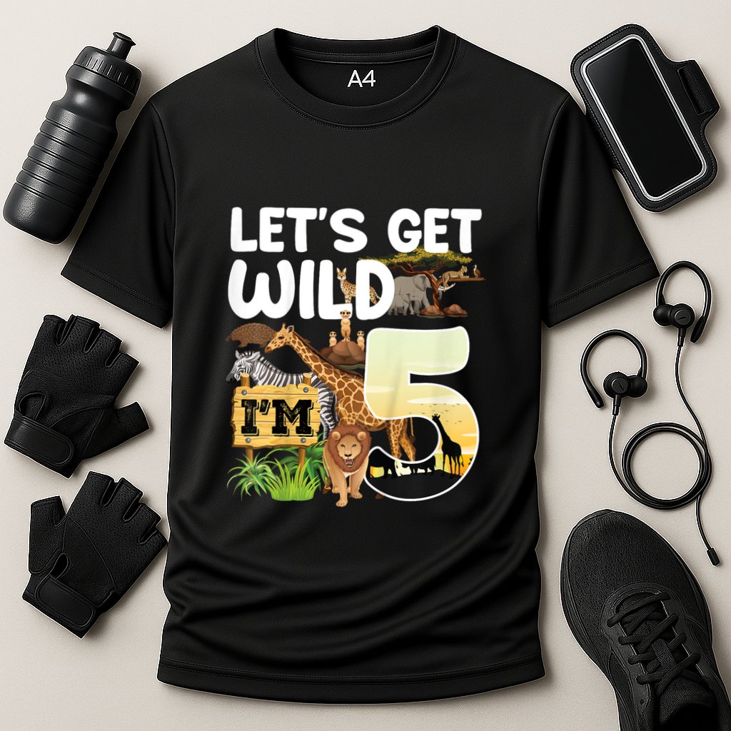 5th Birthday Zoo Safari Jungle Animal | Lets Get Wild Im 5 Cooling Performance Crew T-Shirt