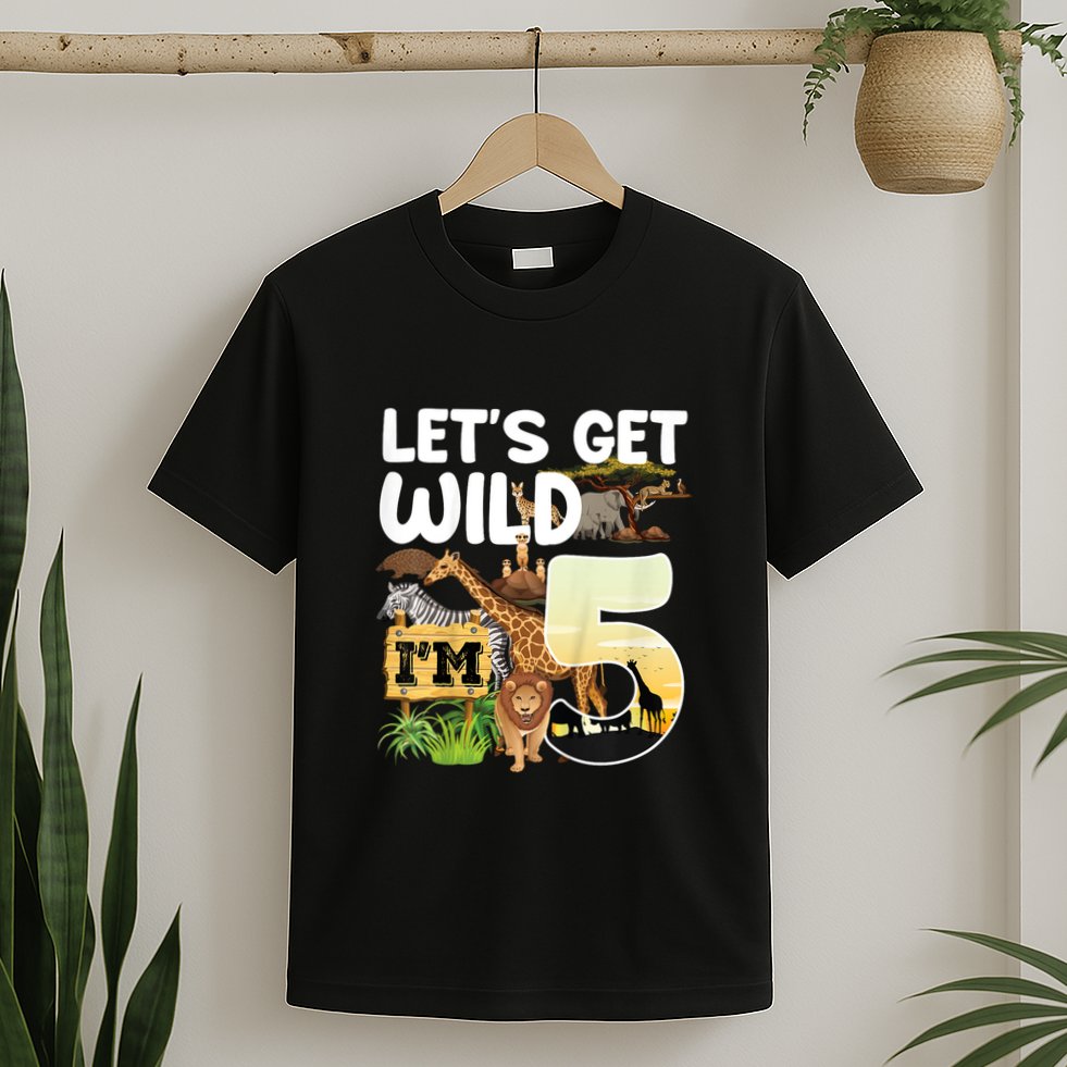 5th Birthday Zoo Safari Jungle Animal | Lets Get Wild Im 5 T-Shirt