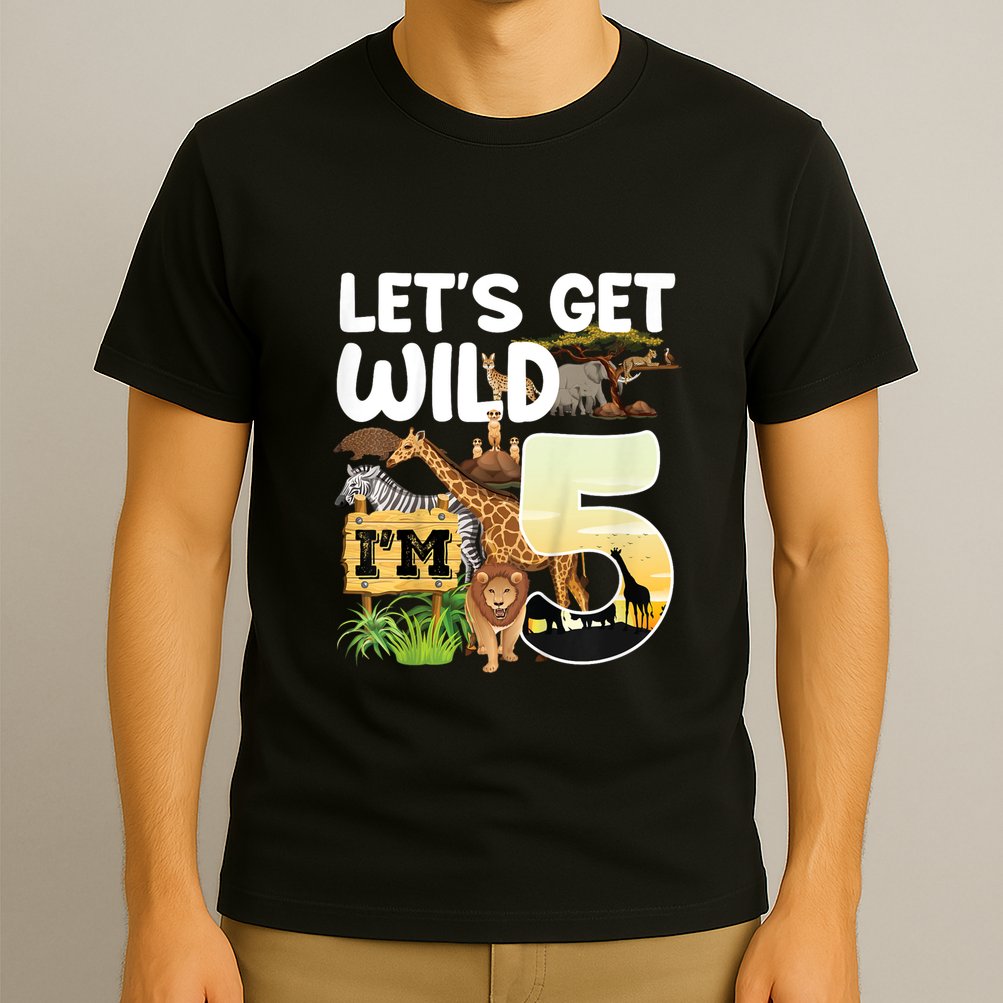 5th Birthday Zoo Safari Jungle Animal | Lets Get Wild Im 5 T-Shirt