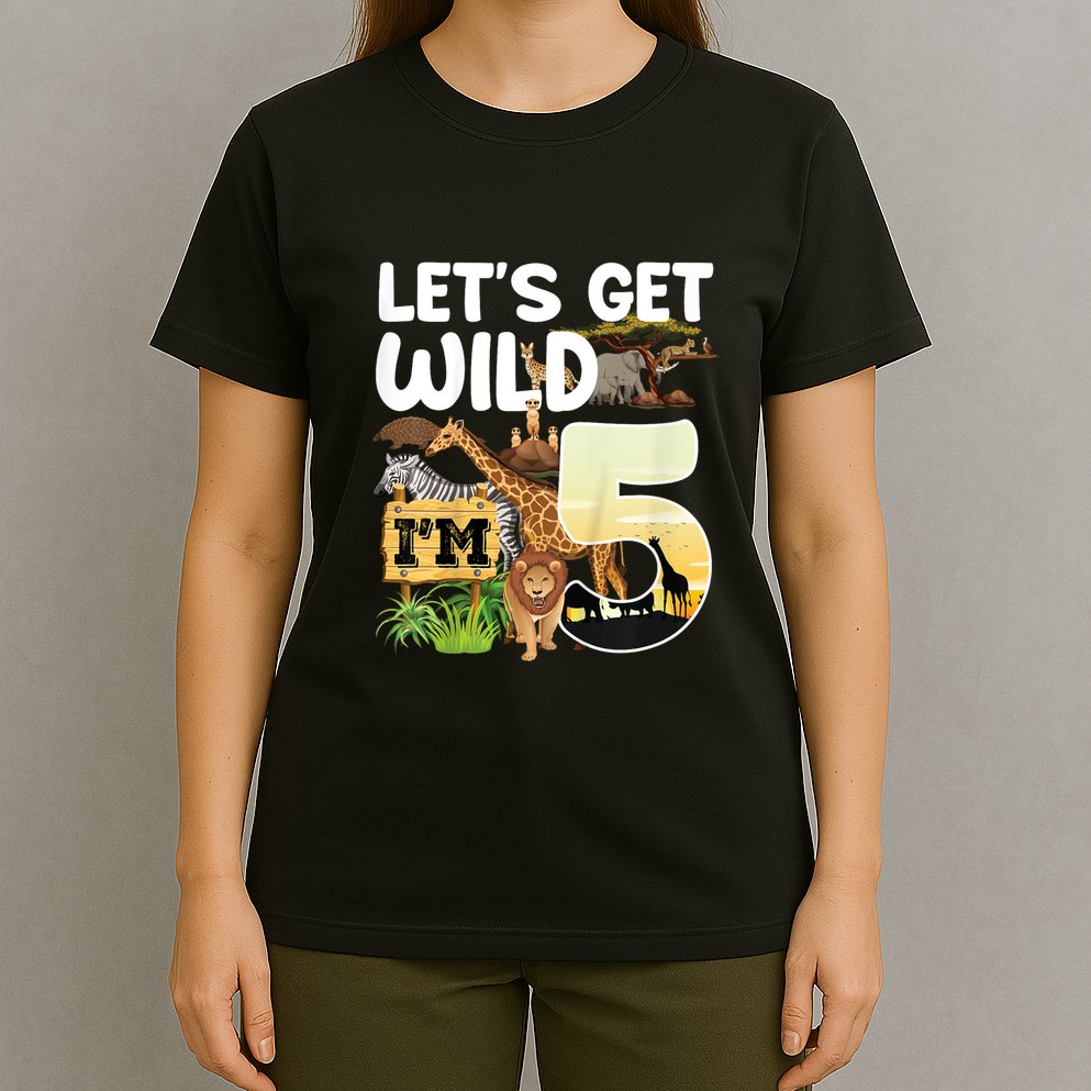 5th Birthday Zoo Safari Jungle Animal | Lets Get Wild Im 5 T-Shirt