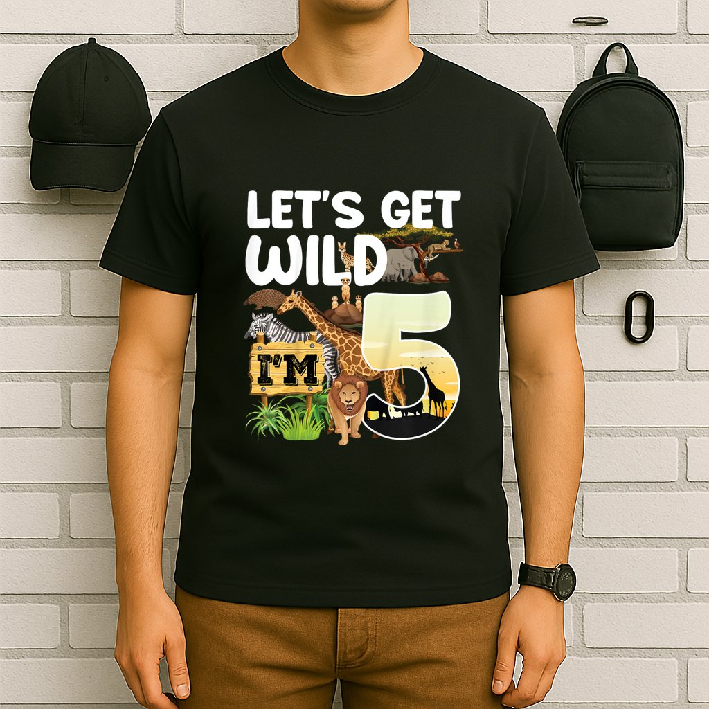 5th Birthday Zoo Safari Jungle Animal | Lets Get Wild Im 5 T-Shirt