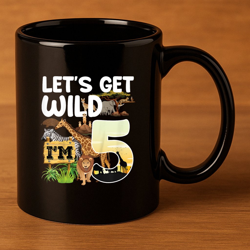 5th Birthday Zoo Safari Jungle Animal | Lets Get Wild Im 5 11oz C Handle Ceramic Mug