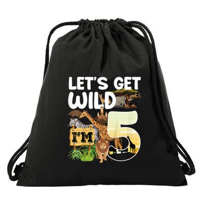5th Birthday Zoo Safari Jungle Animal | Lets Get Wild Im 5 Drawstring Bag