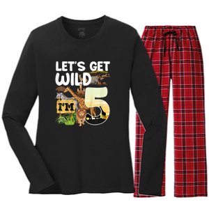 5th Birthday Zoo Safari Jungle Animal | Lets Get Wild Im 5 Women's Long Sleeve Flannel Pajama Set 