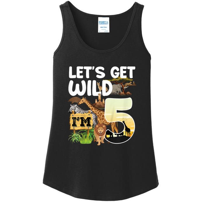 5th Birthday Zoo Safari Jungle Animal | Lets Get Wild Im 5 Ladies Essential Tank