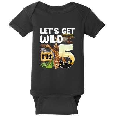 5th Birthday Zoo Safari Jungle Animal | Lets Get Wild Im 5 Baby Bodysuit