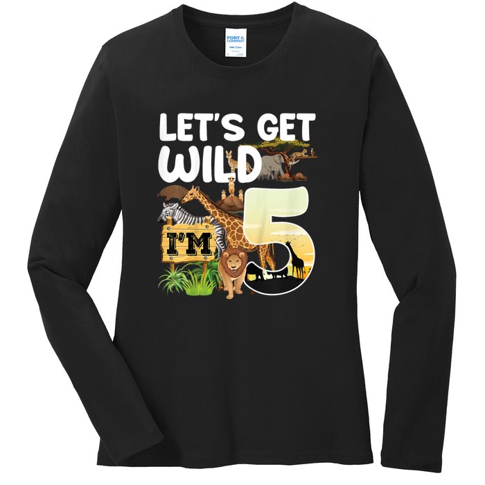 5th Birthday Zoo Safari Jungle Animal | Lets Get Wild Im 5 Ladies Long Sleeve Shirt