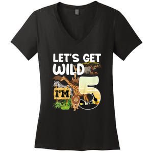 5th Birthday Zoo Safari Jungle Animal | Lets Get Wild Im 5 Women's V-Neck T-Shirt