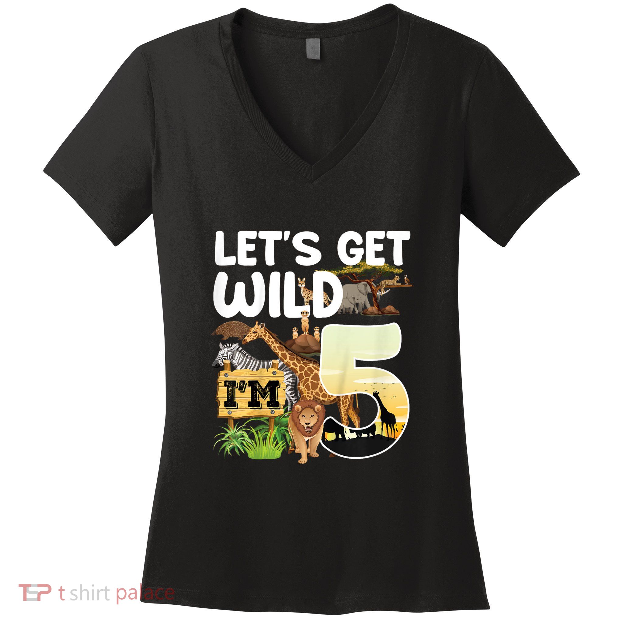 5th Birthday Zoo Safari Jungle Animal | Lets Get Wild Im 5 Women's V-Neck T-Shirt