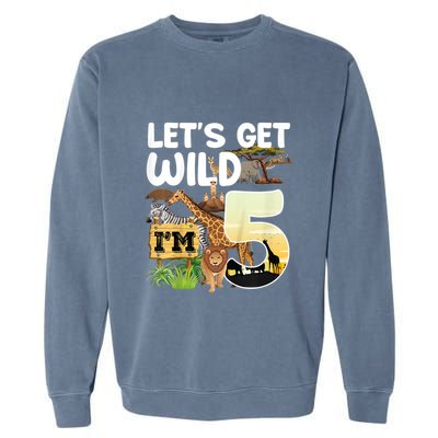 5th Birthday Zoo Safari Jungle Animal | Lets Get Wild Im 5 Garment-Dyed Sweatshirt