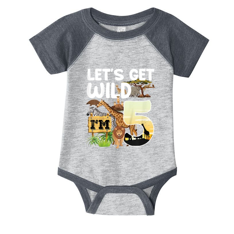 5th Birthday Zoo Safari Jungle Animal | Lets Get Wild Im 5 Infant Baby Jersey Bodysuit