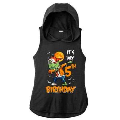 5th Birthday Zombie Halloween Costume Dabbing Undead Party  Ladies PosiCharge Tri-Blend Wicking Draft Hoodie Tank