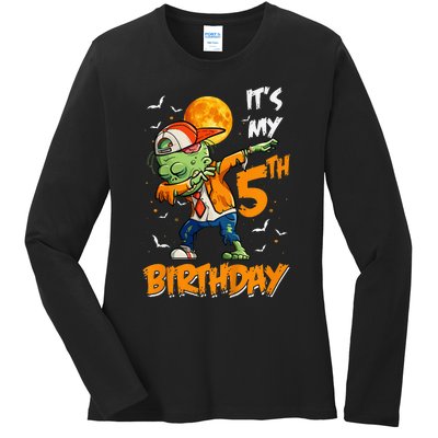 5th Birthday Zombie Halloween Costume Dabbing Undead Party  Ladies Long Sleeve Shirt