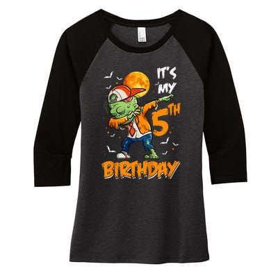 5th Birthday Zombie Halloween Costume Dabbing Undead Party  Women's Tri-Blend 3/4-Sleeve Raglan Shirt