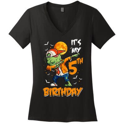 5th Birthday Zombie Halloween Costume Dabbing Undead Party  Women's V-Neck T-Shirt