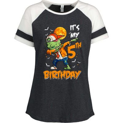 5th Birthday Zombie Halloween Costume Dabbing Undead Party  Enza Ladies Jersey Colorblock Tee