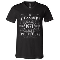 52nd Classic Birthday gift 52 Perfection 1971 Birthday V-Neck T-Shirt