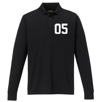 5 Cool Distressed Birthday Lucky Number Player 5th Performance Long Sleeve Polo