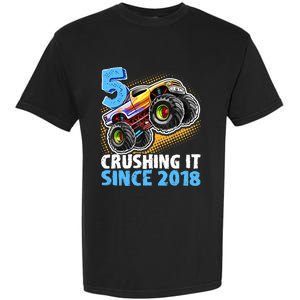 5 Crushing It Since 2018 Monster Truck 5th Birthday Boy Garment-Dyed Heavyweight T-Shirt