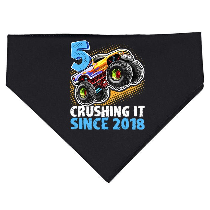 5 Crushing It Since 2018 Monster Truck 5th Birthday Boy USA-Made Doggie Bandana