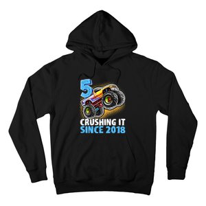 5 Crushing It Since 2018 Monster Truck 5th Birthday Boy Hoodie