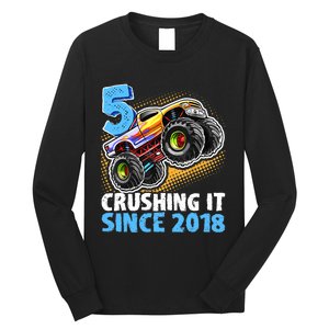 5 Crushing It Since 2018 Monster Truck 5th Birthday Boy Long Sleeve Shirt