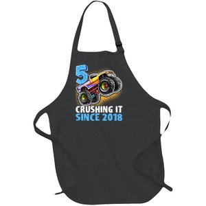 5 Crushing It Since 2018 Monster Truck 5th Birthday Boy Full-Length Apron With Pockets