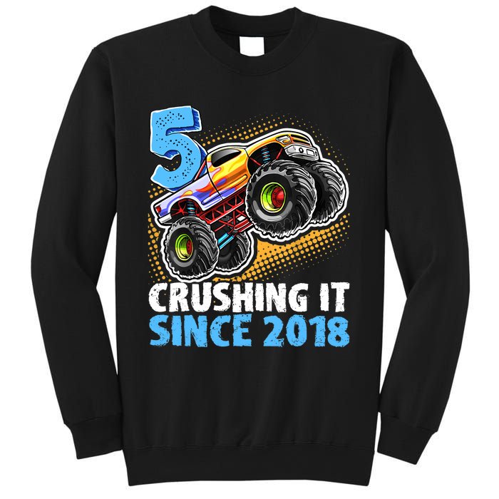 5 Crushing It Since 2018 Monster Truck 5th Birthday Boy Sweatshirt