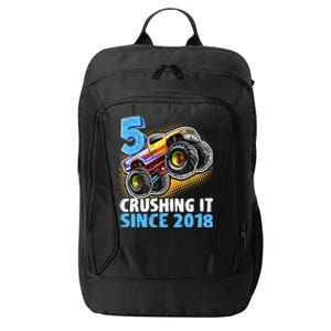 5 Crushing It Since 2018 Monster Truck 5th Birthday Boy City Backpack