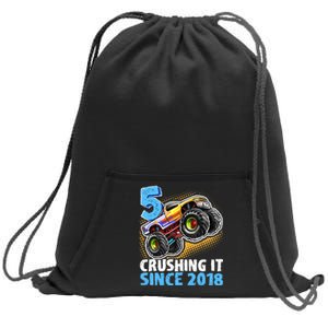 5 Crushing It Since 2018 Monster Truck 5th Birthday Boy Sweatshirt Cinch Pack Bag