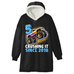 5 Crushing It Since 2018 Monster Truck 5th Birthday Boy Hooded Wearable Blanket