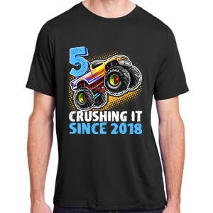 5 Crushing It Since 2018 Monster Truck 5th Birthday Boy Adult ChromaSoft Performance T-Shirt