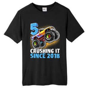 5 Crushing It Since 2018 Monster Truck 5th Birthday Boy Tall Fusion ChromaSoft Performance T-Shirt