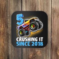 5 Crushing It Since 2018 Monster Truck 5th Birthday Boy Coaster