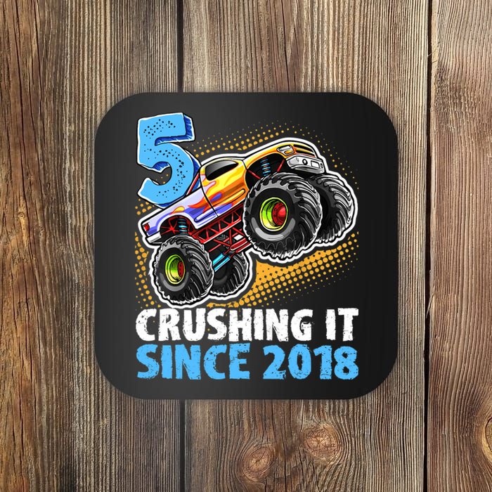 5 Crushing It Since 2018 Monster Truck 5th Birthday Boy Coaster