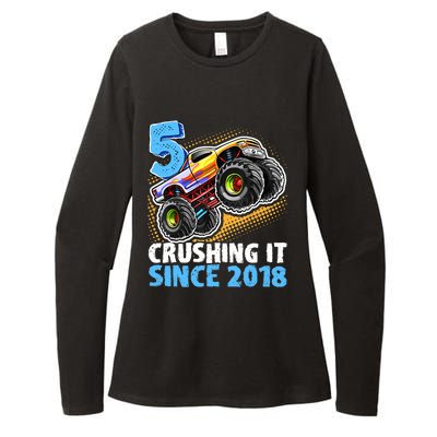 5 Crushing It Since 2018 Monster Truck 5th Birthday Boy Womens CVC Long Sleeve Shirt