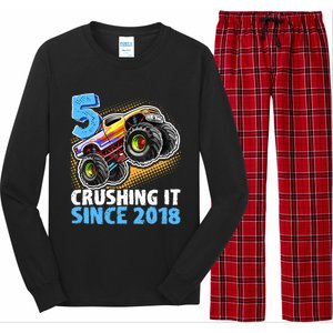 5 Crushing It Since 2018 Monster Truck 5th Birthday Boy Long Sleeve Pajama Set