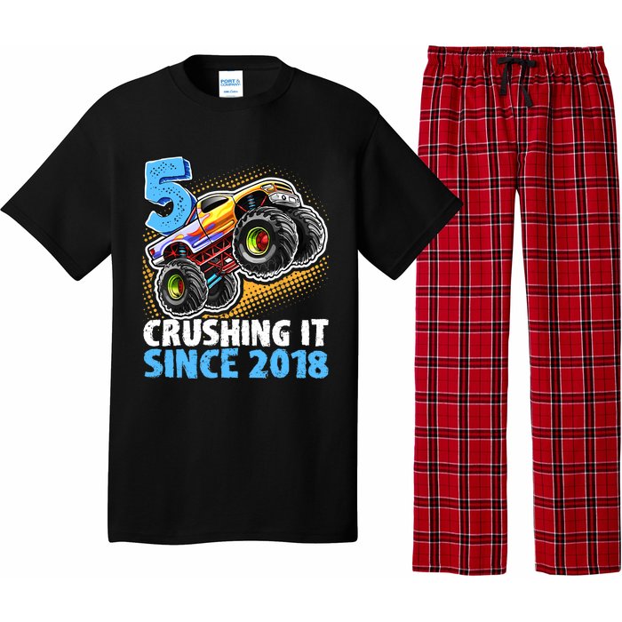 5 Crushing It Since 2018 Monster Truck 5th Birthday Boy Pajama Set