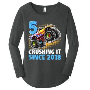 5 Crushing It Since 2018 Monster Truck 5th Birthday Boy Women's Perfect Tri Tunic Long Sleeve Shirt