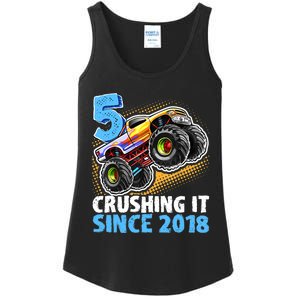 5 Crushing It Since 2018 Monster Truck 5th Birthday Boy Ladies Essential Tank