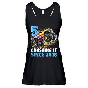 5 Crushing It Since 2018 Monster Truck 5th Birthday Boy Ladies Essential Flowy Tank