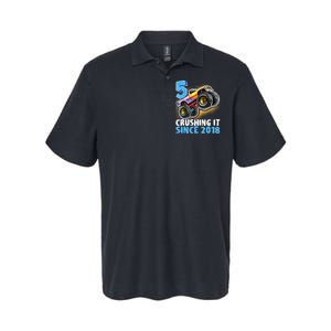 5 Crushing It Since 2018 Monster Truck 5th Birthday Boy Softstyle Adult Sport Polo