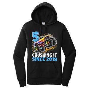 5 Crushing It Since 2018 Monster Truck 5th Birthday Boy Women's Pullover Hoodie