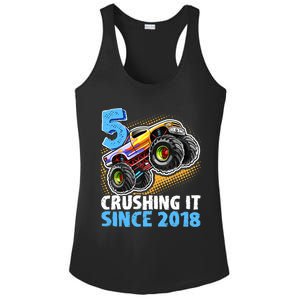 5 Crushing It Since 2018 Monster Truck 5th Birthday Boy Ladies PosiCharge Competitor Racerback Tank